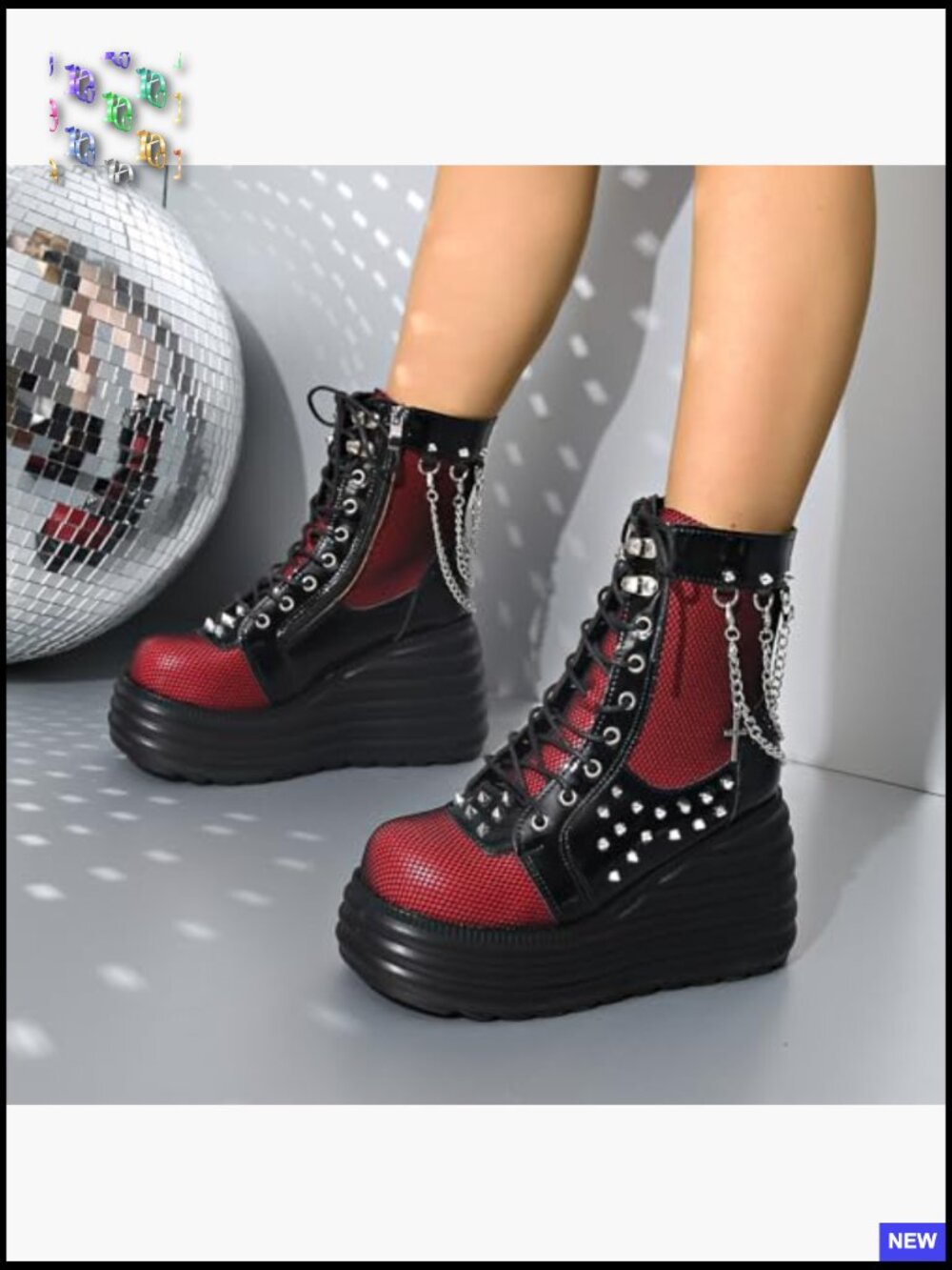 Goth Chunky Ankle Boots Platform Wedge Lace Up Combat Booties Punk Zip - Picture 3 of 7